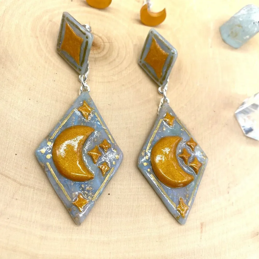 Blue Celestial Moon Polymer Clay earrings